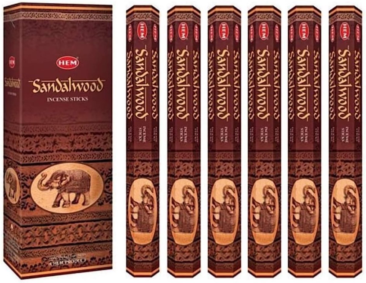HEM Wierook Sandelwood, 120 stokjes in een Six Pack. merk, met de hand gerold in India. door Wierook