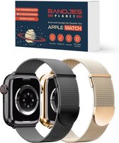 Bandjes Planet® Set van 2 Chique Milanese Bandjes - Geschikt voor Apple Watch 1-9 & SE - Voor Maten iWatch 38mm, 40mm, 41mm - Zwart/Champagne Goud