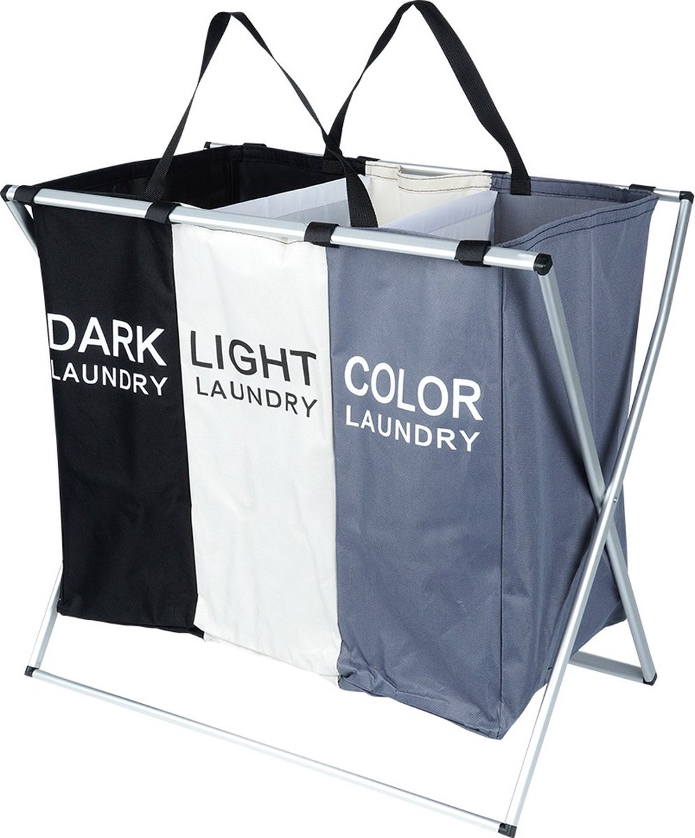 Goedkoopste Wasmand Opvouwbaar 3 Compartimenten 105 l - Opbergmand - Mand - Wassorteerder