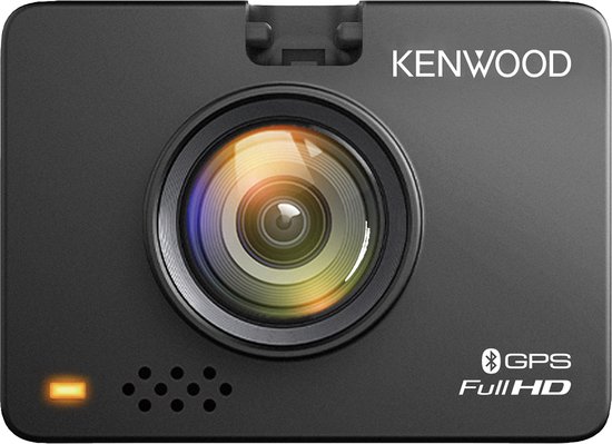 Voorzijde van de Kenwood DRV-A310W dashcam met lens en 'Full HD GPS' logo.