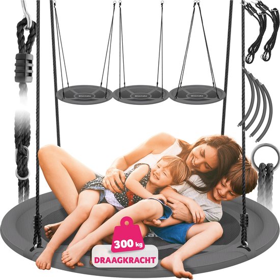 tectake® - Nestschommel - Mandschommel - Draagvermogen van max. 300 kg - Schommel voor kinderen en volwassenen - Tuinschommel voor buiten of hangstoel voor binnen - Speelgoed voor in de tuin of kinderkamer - Ø 120 cm