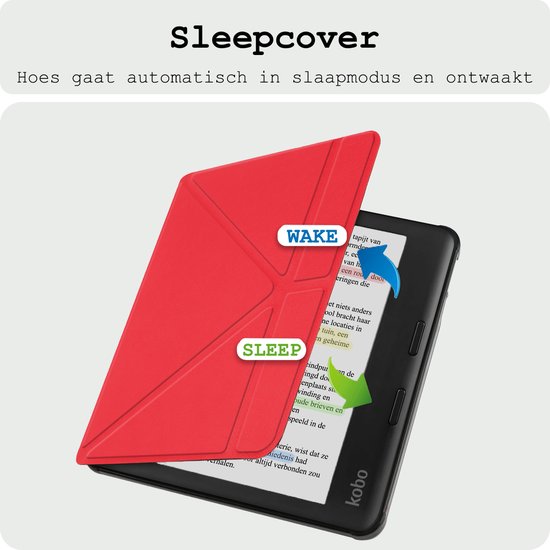 Hoes Geschikt voor Kobo Libra Colour Hoesje Bookcase Cover Hoes Trifold Met Screenprotector - Hoesje Geschikt voor Kobo Libra Colour Hoes Cover Case - Rood van i12Cover — afbeelding 5