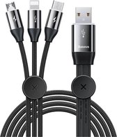 Baseus 3 in 1 Kabel Oplaadkabel USB naar Lightning/USB-C/Micro USB Kabel - 1 meter - 3.5A - Zwart