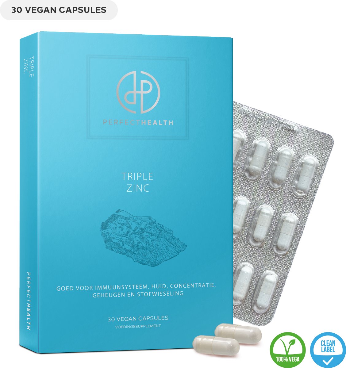 Goedkoopste Perfect Health - Bisglycinaat Zink Capsules 25mg - 30 Stuks - Ondersteunt Immuunsysteem, Huid, Haren en Nagels Methionine - Vegan