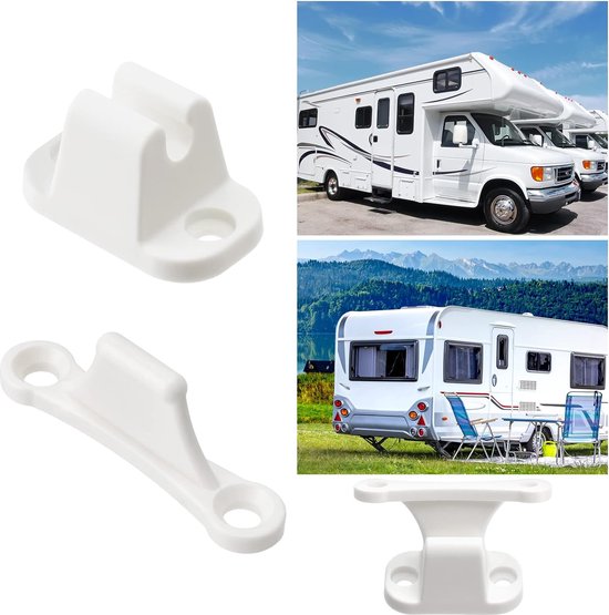 Foto: 2 sets deurhouder kit wit rv camper deurhouder met schroeven en installatiegereedschap voor buitendeuren t vorm deurstop behoud vang voor camper rv camper caravan camper caravan campers