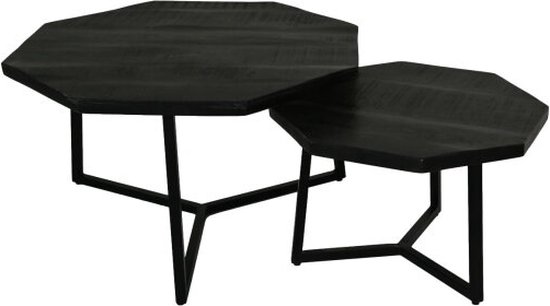 Salontafel Urban - 72x72x41 - Mangohout/ijzer - Zwart - Set van 2