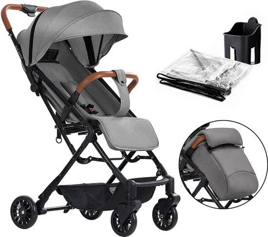 Foto: Nilafee compacte complete buggy licht makkelijke inklapbaar plooibuggy vliegtuig incl beschermhoes 22 kg grijs