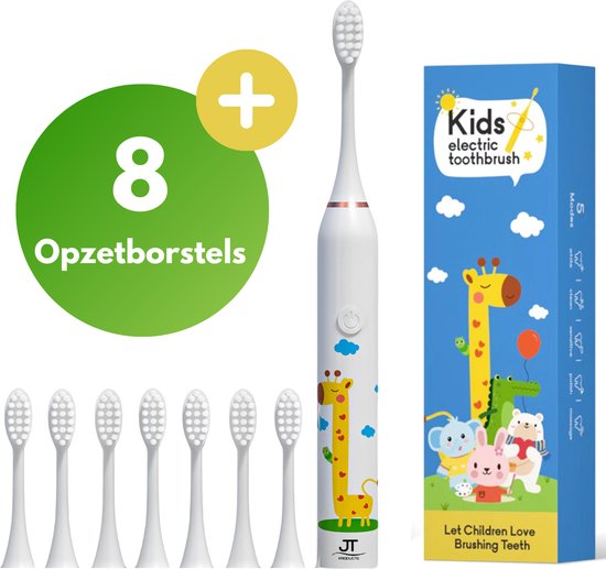 JT Products Sonische Elektrische Baby Tandenborstel Wit Giraffe – Vanaf 3 Jaar - Oplaadbaar - Met Timer - 5 Poetsstanden - Peuter - Kind - Waterdicht - Cadeau Baby - Elektrische Tandenborstel Kinderen - Kindertandenborstel - Electrische Tandenborstel