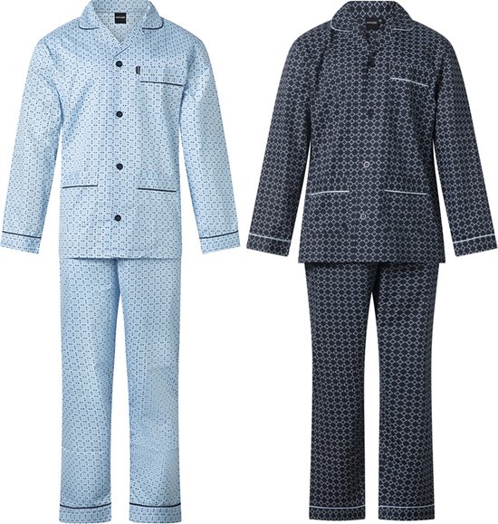 Gentlemen - 2 heren pyjama poplin katoen - blue en navy - maat 48 - VADERDAG CADEAU