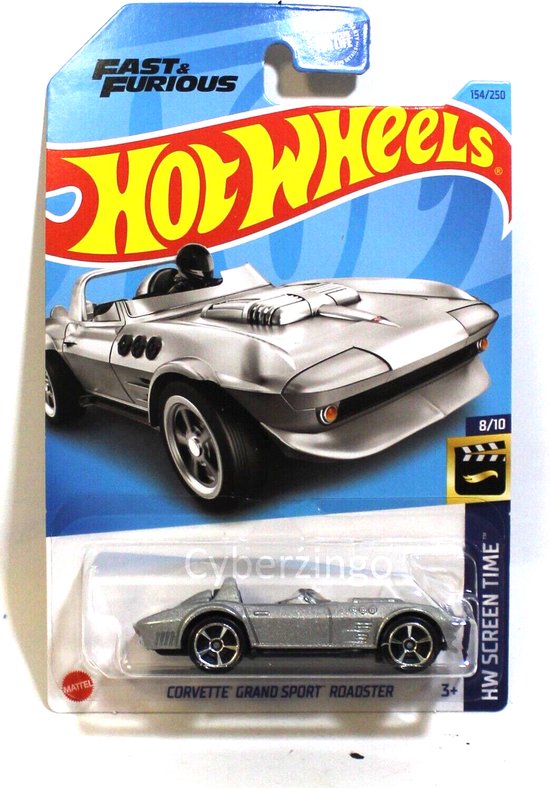 HOT WHEELS CORVETTE GRAND SPORT ROADSTER 154/250 ARGENT 1:64 HW DURÉE D'ÉCRAN 8/10