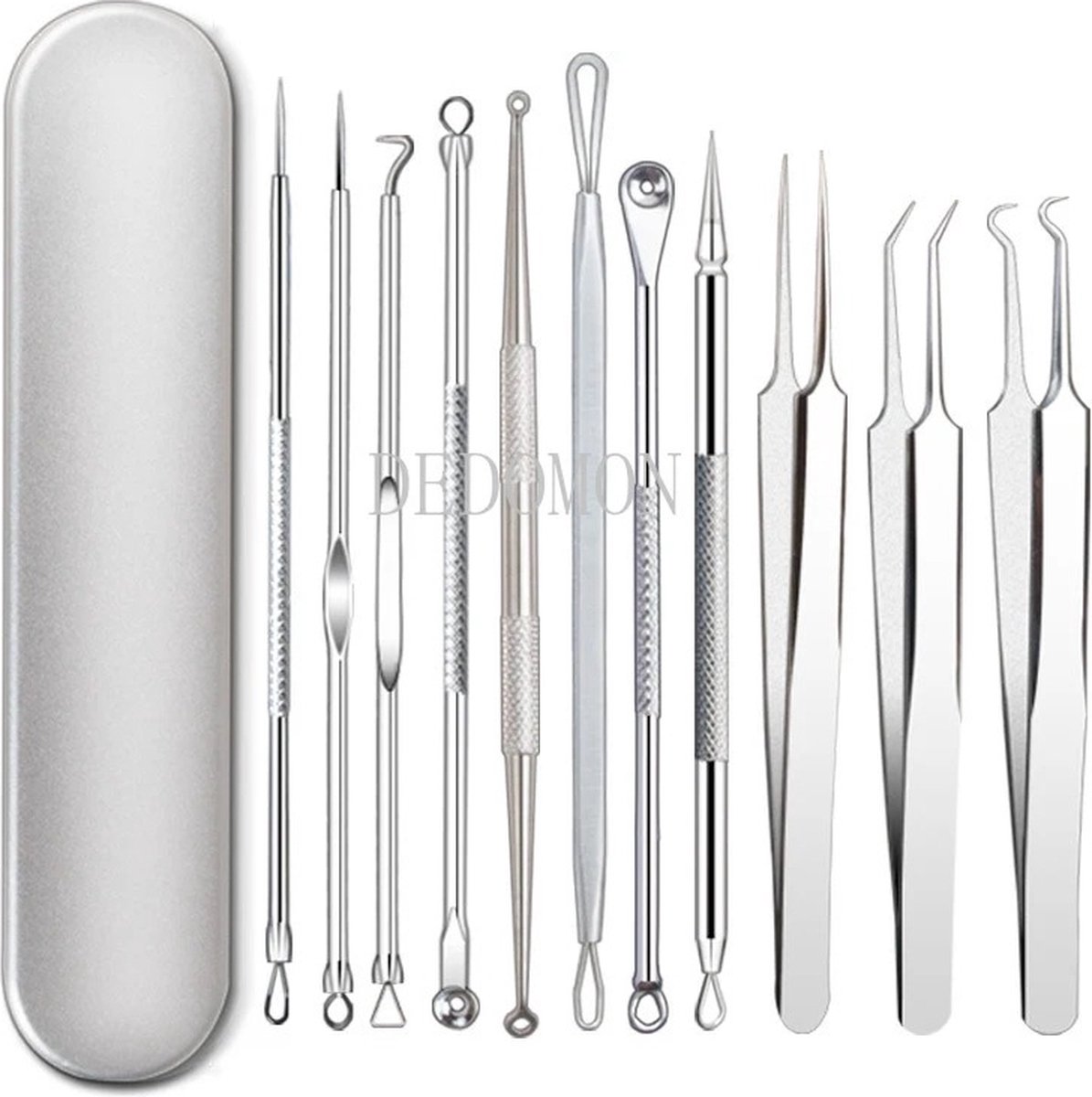 Goedkoopste Acne / Puisten verwijderaar set - Mee eters verwijderen - Comedonenlepel - Blackhead remover - Hypoallergeen RVS - 11 delig - Opbergdoos - Pincet