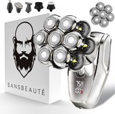 6-in-1 Scheerapparaat Mannen + Extra Scheerkop – Trimmer - Tondeuse - Sansbeauté® SkullSharp MAX - Electric Face & Head Shaver - Shave - Hoofd Kaal Scheren – Nat & Droog - Elektrisch