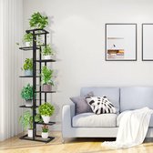 8-Tier Metal Plant Stand Multiple Flower Pot Holder Shelves Planter Storage Organizer for Indoor Outdoor Balcony Garden - Dark Grey Silver