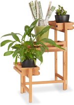 Plant Rack 3 Levels Movable 57 cm High Herbs Wood Flower Tagère Plant Stairs Natural Colour by Relaxdays