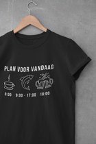 Shirt - Plan voor vandaag - Wurban Wear | Grappig shirt | Leuk cadeau | Unisex tshirt | Vissen | Grappig shirt voor vissers | Vis shirt | Visspullen | Kunstaas | Blauw & Zwart