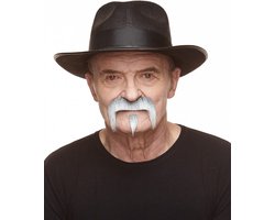 Partychimp Plaksnor en Baard Opa Nep Snor en Baard Zelfklevend voor Carnaval Verkleedaccessoire - Grijs/Wit - Imitatiebont