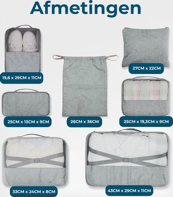 Cubes d'emballage Premium Set - 9 pièces - Cubes d'emballage Compression - Rangement pour sièges-auto de bagages - Cube de compression - Cubes d'emballage Sac à dos - Cubes d'emballage - Blauw- Marine