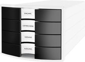 Ladenbox Impuls 2.0 met 4 gesloten laden voor DIN A4/C4 incl. labels uittrekblokkering - premium kwaliteit wit/zwart - opbergbox voor kantoor