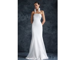 Trendyol Bruids Witte Vis Gebreide Lange Bruiloft/Nikah Avondjurk Tprss24Ae00024
