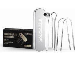 SolidStock Professionele Tongschraper - 5 in 1 Set - Voor Mondverzorging - Tongreiniger - Tongborstel - Ayurveda - RVS