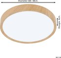 Ronde plafondlamp met houtlook rand, diameter 34cm, hoogte 6cm.