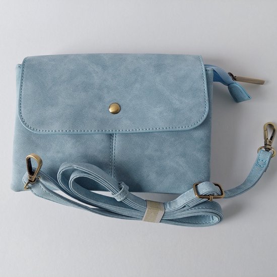 "GUILIANO" SCHOUDER/CROSSBODY tasje in suede look (zeer soepel) - ruim - met tashengsel - licht blauw - eigentijds