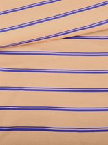 Boordstof beige met blauwe streepjes Wisj 1 meter - modestoffen voor naaien - stoffen Stoffenboetiek
