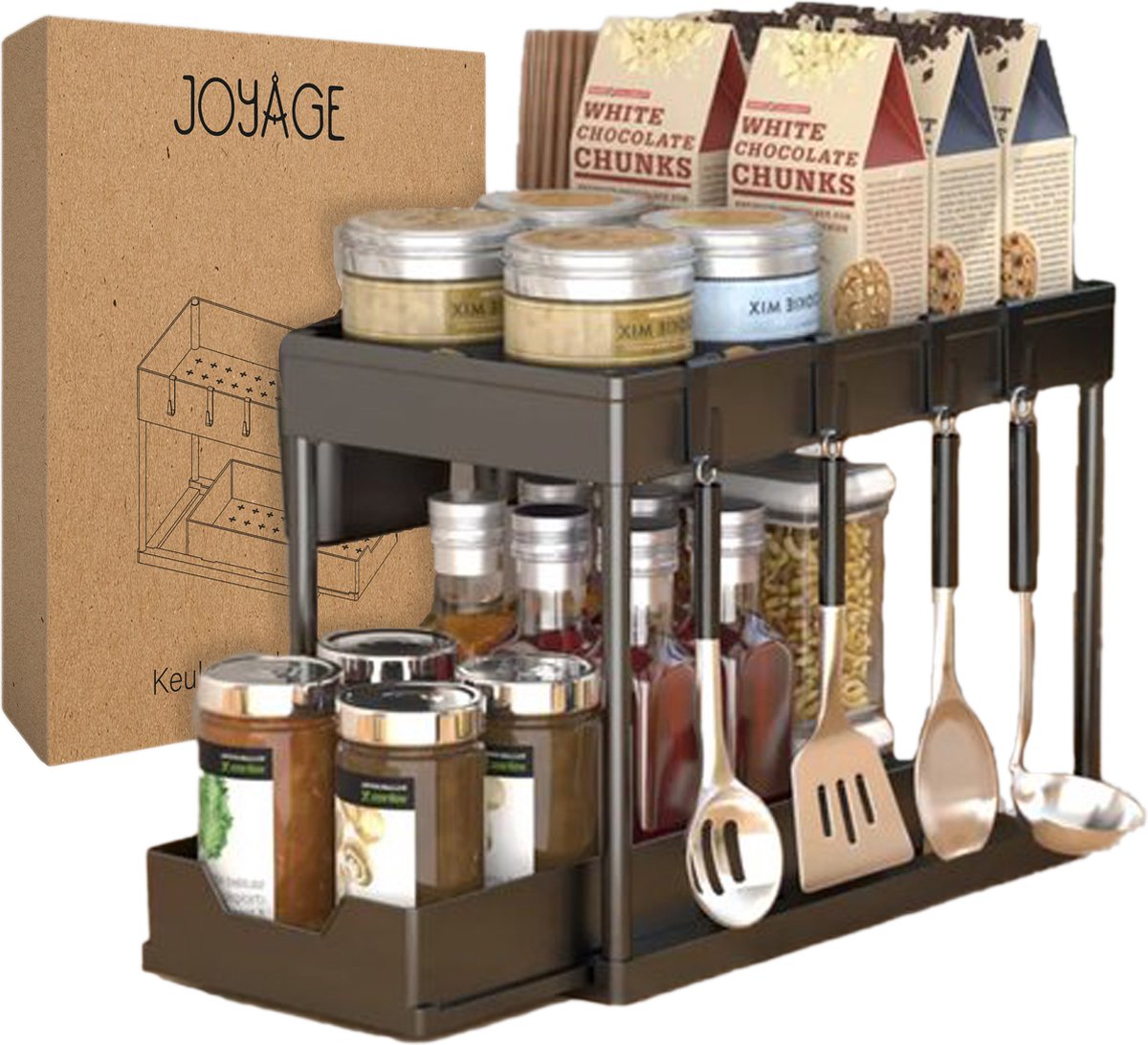 Joyage Keukenkast Organizer uitschuifbaar - Schuiflade Keukenkast - Aanrecht Organiser – Keuken Organizers - Kast Organizer - Kitchen Organizer Lade Organizer Zwart - Under sink Organizer - Gootsteenkast Organizer Keukenrek - Badkamer organizer — cadeau in Cadeau-ideeën - foto 7