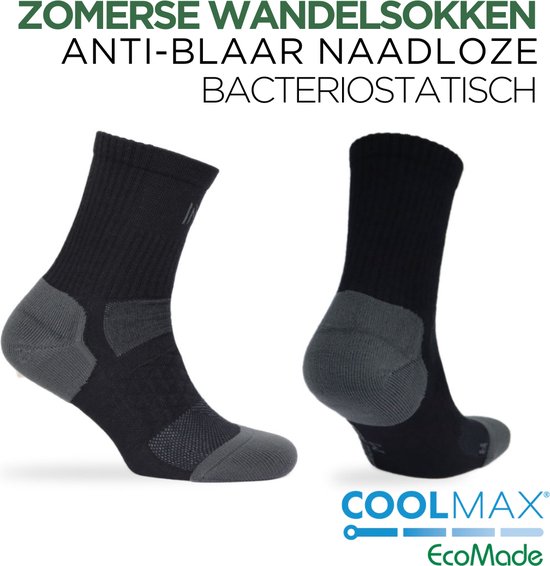 Norfolk Wandelsokken - Coolmax EcoMade Zomerse Wandelsokken - Anti-blaar naadloze - Bacteriostatisch - Snel Drogen Outdoorsokken - 39-42 - Zwart - Ibex