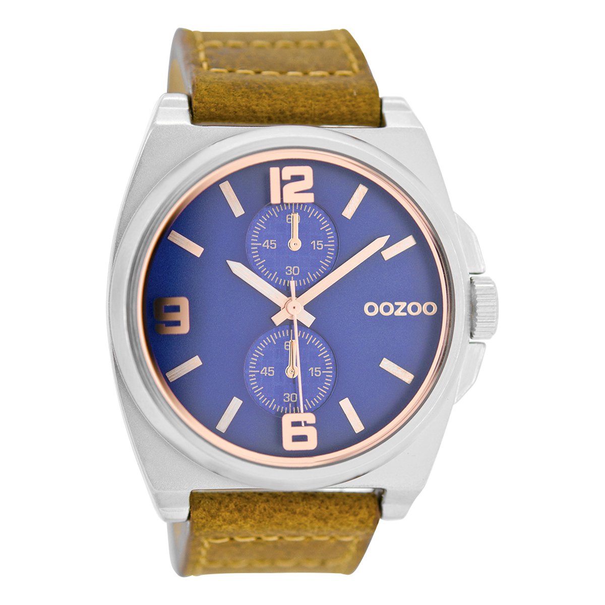 OOZOO Timepieces - Zilverkleurige horloge met camel leren band - C6756