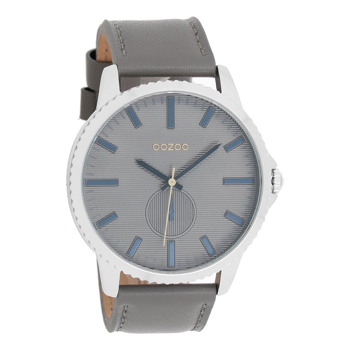 OOZOO Timepieces - Zilverkleurige horloge met donker grijze leren band - C10330