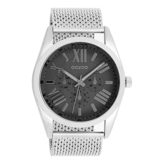 OOZOO Timepieces - Zilverkleurige horloge met zilverkleurige metalen mesh armband - C9643