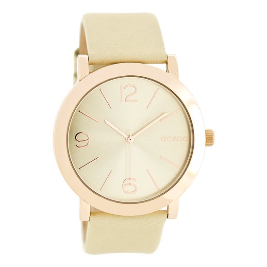 OOZOO Timepieces - Rosé goudkleurige horloge met zand leren band - C8710
