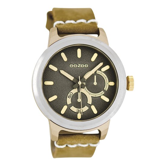 OOZOO Timepieces - Montre argentée avec bracelet en cuir sable - C6205