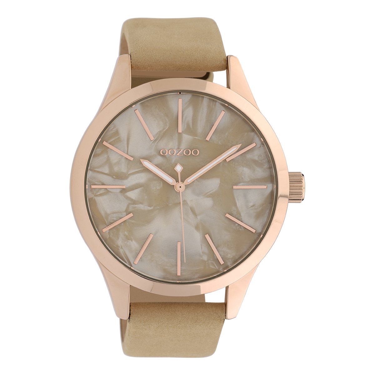 OOZOO Timepieces - Rosé goudkleurige horloge met zand leren band - C10070