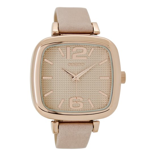 OOZOO Timepieces - Rosé goudkleurige horloge met poeder roze leren band - C9181