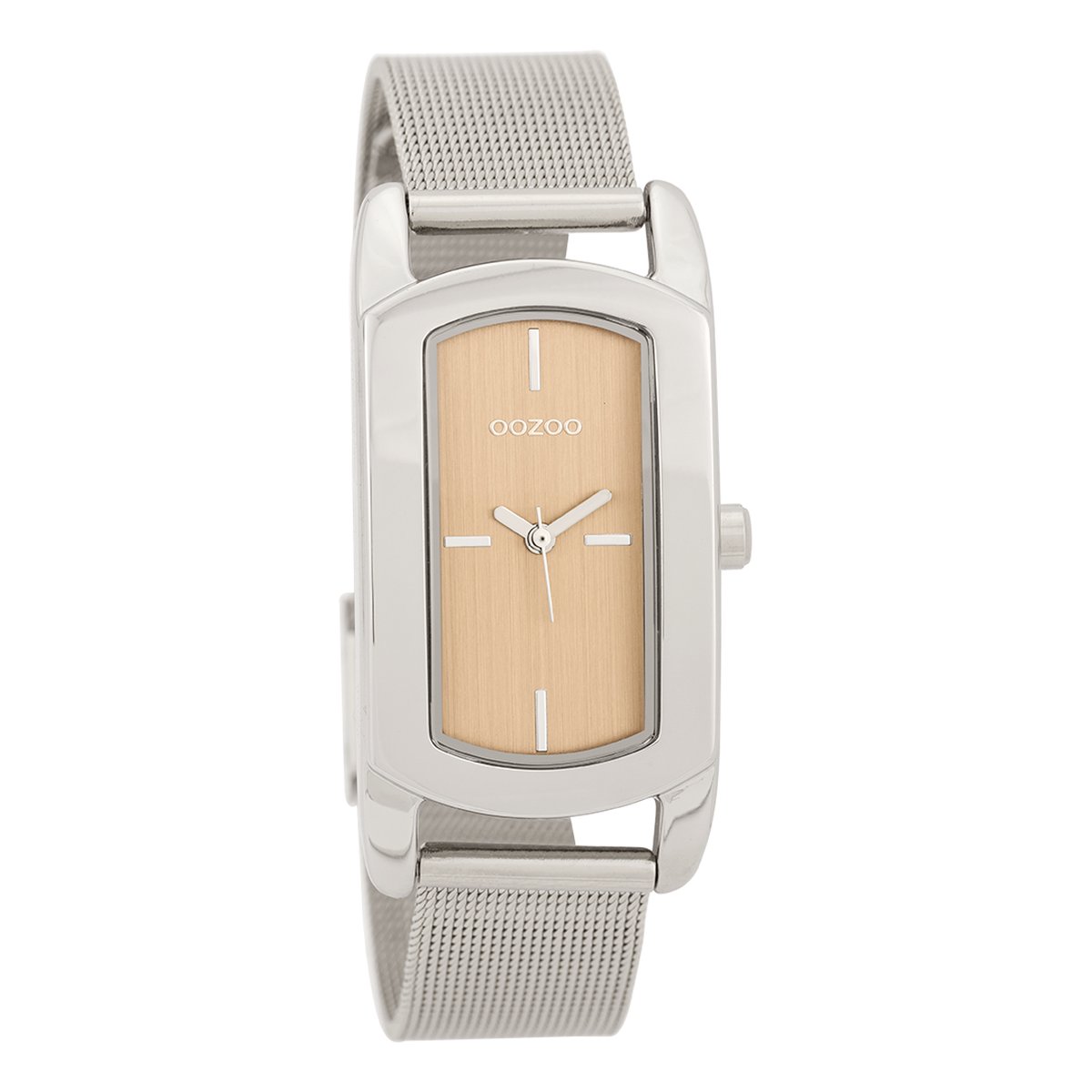 OOZOO Timepieces - Zilverkleurige horloge met zilverkleurige metalen mesh armband - C9701