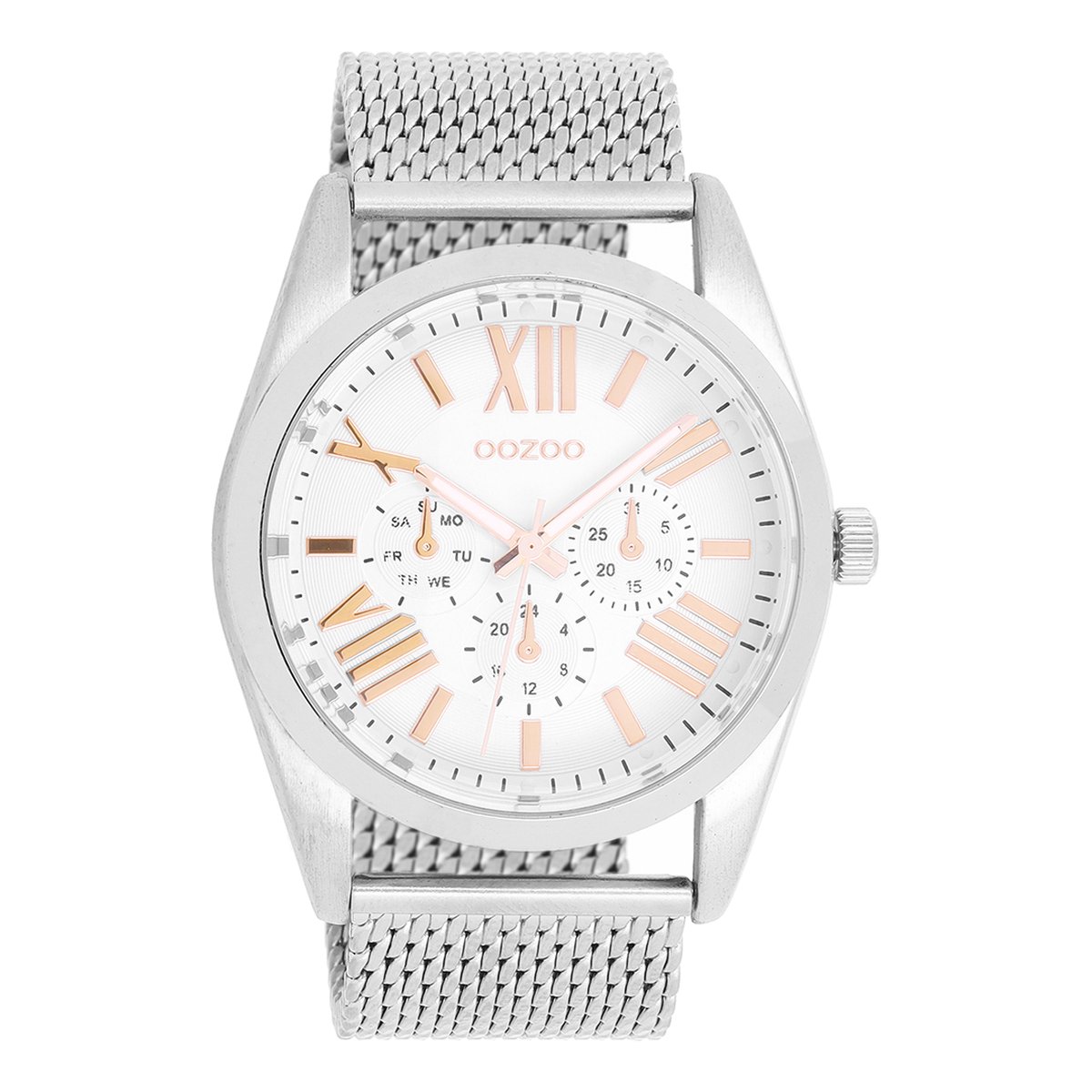 OOZOO Timepieces - Zilverkleurige horloge met zilverkleurige metalen mesh armband - C9640