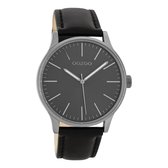 OOZOO Timepieces - Titanium horloge met zwarte leren band - C8544