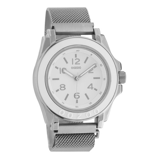 OOZOO Timepieces - Zilverkleurige horloge met zilverkleurige metalen mesh armband - C10737