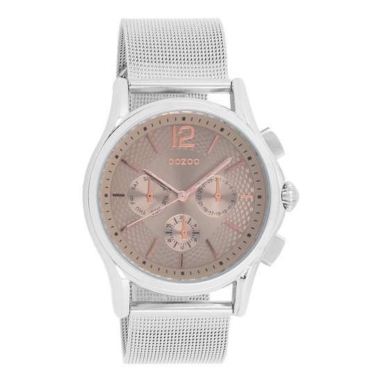 OOZOO Timepieces - Zilverkleurige horloge met zilverkleurige metalen mesh armband - C9107