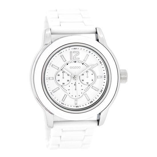 OOZOO Timepieces - Zilverkleurige horloge met witte kunststof horlogeband - C4940