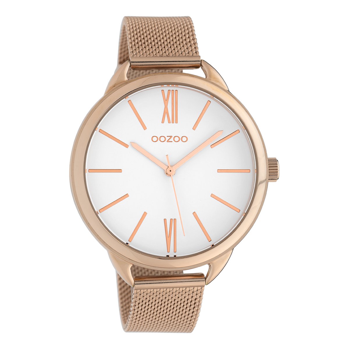 OOZOO Timepieces - Rosé goudkleurige horloge met rosé goudkleurige metalen mesh armband - C10135