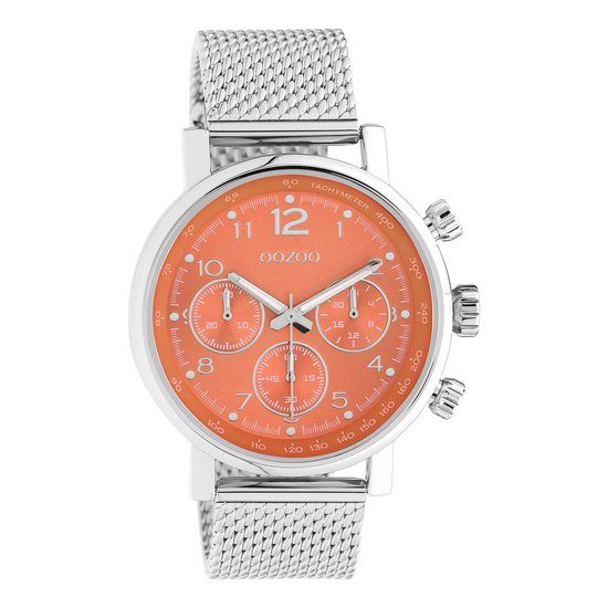 OOZOO Timepieces - Zilverkleurige horloge met zilverkleurige metalen mesh armband - C10903