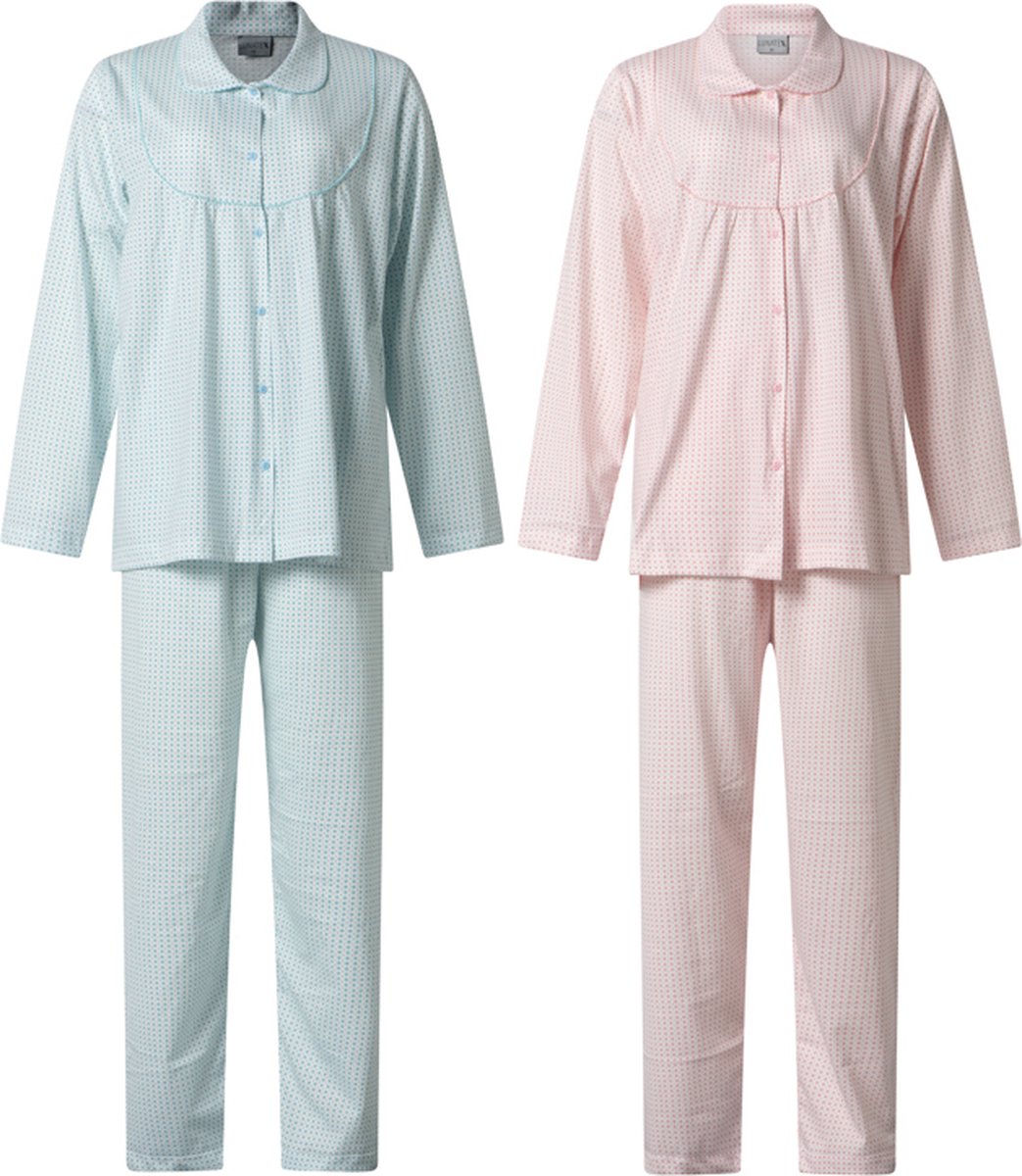 Lunatex 2 klassieke dames pyjama's 124215 met kraag - blauw en roze