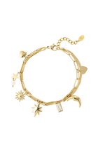 Bracelet femme - bracelet breloques - Bracelet double avec breloques - Perle - Pierre - Formes - Bracelet breloques jour et nuit - Goud