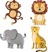 Jungle Animals 4-delige folie ballonnen set - aap - leeuw - olifant - luipaard - folie - ballon - verjaardag - decoratie