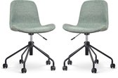 Nolon Nout-Fé Bureaustoelen Set van 2 Zacht Groen - Stof - Verstelbaar - Wieltjes - Zwart Onderstel