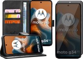 Hoesje geschikt voor Motorola Moto G34 - Privacy Screenprotector Volledig Dekkend Glas - Portemonnee Book Case Zwart