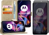 Hoesje geschikt voor Motorola Moto G54 - Privacy Screenprotector Volledig Dekkend Glas - Portemonnee Book Case Goud